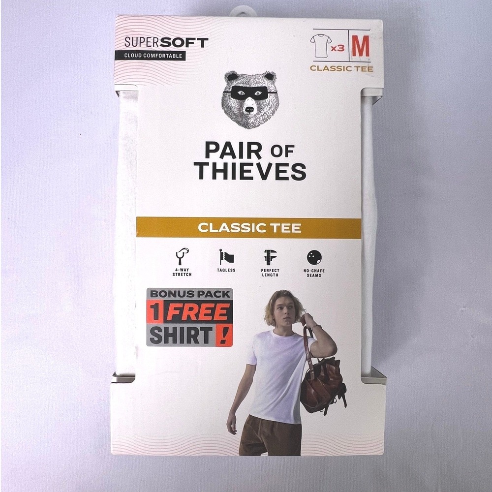 Pair of Thieves Mens Medium White Undershirt 3 Pk Classic Crewneck Cotton Modal